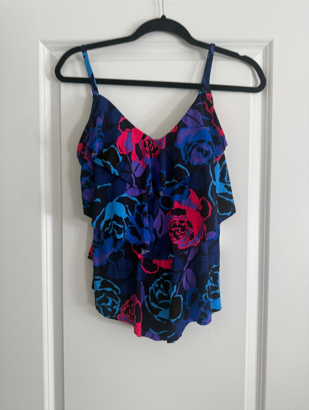 NWT Aqua Green Tankini Tiered Colorful Roses Padded Shelf Bra Swim